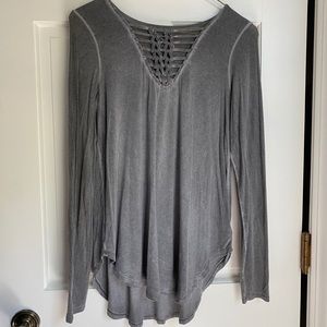 AE soft and sexy grey lace up long sleeve top